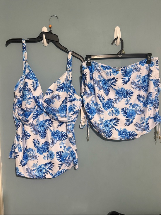 Nicole Miller Other - Nicole Miller White and Blue Floral Tankini Top with Skirt